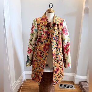 Anthropologie Yellow Floral Print Pea Coat